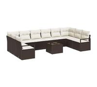 QJBSAVVA Set di divani da giardino da 11 pezzi con cuscini, in polyrattan marrone, per 10 persone, set modulare ad angolo con tavolo e sgabello regolabili in altezza, per giardino, terrazza, esterni
