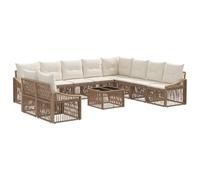 QJBSAVVA Set di divani da giardino da 11 pezzi, in polyrattan, beige, modulare con tavolo e cuscini, moderno, per esterni, resistente alle intemperie, per giardino, terrazza, balcone, 10 persone