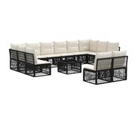 QJBSAVVA Set di divani da giardino da 13 pezzi, modulare in polyrattan con tavolo per 12 persone, resistente alle intemperie, divano angolare per terrazza e balcone