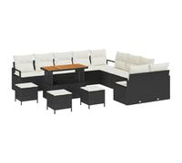QJBSAVVA Set di divani da giardino da 14 pezzi con cuscini neri, set modulare in polyrattan con tavolo regolabile in altezza e 13 posti a sedere, per giardino, terrazza e esterni