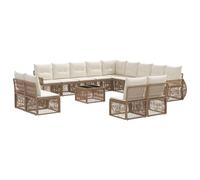 QJBSAVVA Set di divani da giardino da 14 pezzi, in polyrattan, beige, bianco crema, con tavolo e cuscini, divano modulare per giardino, terrazza ed esterni, 13 persone