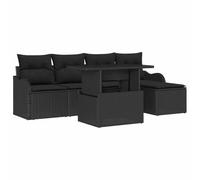 QJBSAVVA Set di divani da giardino da 6 pezzi, colore nero, modulari, in polyrattan, con tavolo e cuscino, elegante set di sedute per terrazza e balcone, comodi mobili lounge per 5 persone
