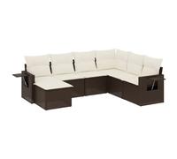 QJBSAVVA Set di divani da giardino da 7 pezzi con cuscino, in polyrattan marrone, con ripiano pieghevole, modulare da giardino resistente alle intemperie, per terrazza e balcone