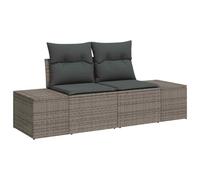 QJBSAVVA Set di divani da giardino da 7 pezzi con vano portaoggetti, mobili modulari in polyrattan grigio e legno di acacia, set di sedute per 6 persone, per esterni per terrazza e giardino