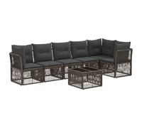 QJBSAVVA Set di divani da giardino da 7 pezzi, grigio in polyrattan, set modulare con tavolo, divano angolare e centrale per terrazza e giardino, gruppo di sedute per 6 persone