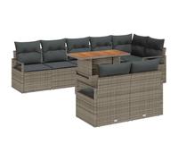 QJBSAVVA Set di divani da giardino da 9 pezzi con cuscini, in polyrattan, modulare, con vano portaoggetti, tavolo da giardino e sedie per terrazza, giardino ed esterni, grigio marrone