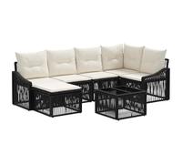 QJBSAVVA Set di divani da giardino in 7 pezzi, colore nero, modulare in polyrattan per giardino, terrazza e balcone, resistente alle intemperie, per 8 persone, con tavolo, imbottitura e poggiapiedi
