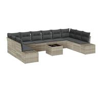 QJBSAVVA Set di divani da giardino in polyrattan, 10 pezzi, modulare per giardino e terrazza, divano angolare con cuscini rimovibili e pratica borsa portaoggetti, grigio chiaro