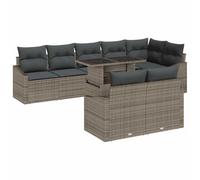 QJBSAVVA Set di divani da giardino in polyrattan grigio, 9 pezzi, modulare con cuscini per seduta e schienale, set lounge per giardino e terrazza, con tavolo ed elementi angolari, 288,5 x 123,5 x 85