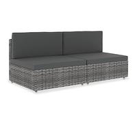 QJBSAVVA Set di divani modulari a 2 posti in polyrattan, divano da giardino con seduta e cuscino per schienale, espansione per giardino, terrazza e balcone, grigio e antracite
