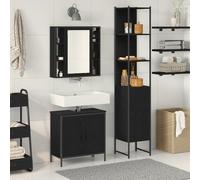 QJBSAVVA Set di Mobili Bagno Salvaspazio Nero con Armadio Sotto Lavabo 60x30x60 cm e Armadio Alto 33x33x185.5 cm, 3 Pezzi, Legno Ingegnerizzato Opaco, Design Moderno per Organizzazione Bagno