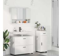 QJBSAVVA Set di mobili da bagno, 3 pezzi, bianco, 76,5 x 35 x 64 cm, compensato in metallo, moderna credenza con scaffale, mobiletto a specchio per bagni piccoli e grandi