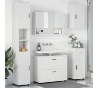 QJBSAVVA Set di mobili da bagno, 5 pezzi, bianco, 30 x 35 x 192 cm, in legno con specchio, design moderno, ampio spazio per bagno, ospiti, WC