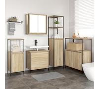 QJBSAVVA Set di Mobili da Bagno 5 Pezzi in Legno Ingegnerizzato Rovere Sonoma, Mobile Bagno Salvaspazio con Mobile Lavabo, Pensile e 3 Armadi per Organizzazione Interni