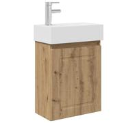 QJBSAVVA Set di mobili da bagno con lavandino e rubinetto, mobile sottolavabo da 45,5 cm, in rovere Artisan, montaggio a parete, lavabo con lavabo in ceramica e miscelatore, 45,5 x 22,5 x 84 cm