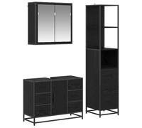 QJBSAVVA Set di mobili da bagno da 3 pezzi, con mobiletto per lavabo, armadietto a specchio e armadietto da bagno, effetto rovere nero, design moderno per bagno e WC degli ospiti