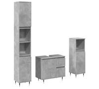 QJBSAVVA Set di mobili da bagno da 3 pezzi, grigio cemento, moderno set da bagno in legno con mobiletto sottolavabo e due armadi da bagno per ampio spazio e ordine nel bagno