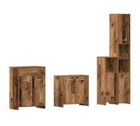 QJBSAVVA Set di mobili da bagno da 4 pezzi, effetto legno anticato, set di mobili da bagno in legno con mobiletto sottolavabo, armadietto alto e armadietti, set di mobili per il bagno