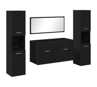 QJBSAVVA Set di mobili da bagno da 4 pezzi, effetto rovere nero, set da bagno da parete con mobiletto sottolavabo, 2 armadi alti e specchio, design moderno per il bagno, 90 x 38,5 x 46 cm
