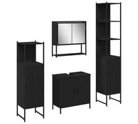 QJBSAVVA Set di mobili da bagno da 4 pezzi, nero, moderno set di mobili da bagno in legno, con mobiletto sottolavabo, armadietto a specchio, armadietto alto e armadietto da bagno, soluzione per