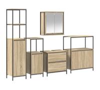 QJBSAVVA Set di mobili da bagno da 5 pezzi, beige, moderno set di mobili da bagno in legno, con mobiletto sottolavabo, armadietto alto, armadietto da parete con specchio e armadietti