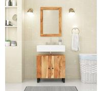 QJBSAVVA Set di mobili da bagno in legno massiccio di acacia, 62 x 33 x 58 cm e 70 x 50 cm, specchio dal design moderno con spazio per il bagno, gli ospiti, il WC