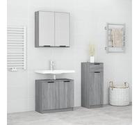QJBSAVVA Set di mobili da bagno Sonoma grigio in legno con specchio, armadietto e pensile, design elegante con ampio spazio per il bagno