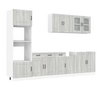 QJBSAVVA Set di mobili da cucina Kalmar, 7 pezzi, moderno set di mobili da cucina con mobiletto sottolavello, pensili e armadietto alto, in legno Sonoma grigio, per spazio e pianificazione flessibile