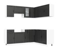 QJBSAVVA Set di mobili da cucina Kalmar da 11 pezzi, nero moderno, in legno, modulare da cucina con armadio angolare, pensili e mobiletto sottolavello per molto spazio
