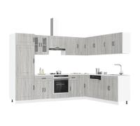 QJBSAVVA Set di mobili da cucina Kalmar Grigio Sonoma in legno e vetro con ampio spazio e piedini regolabili per cucine moderne