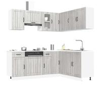 QJBSAVVA Set di mobili da cucina Kalmar Grigio Sonoma in legno e vetro con piedini regolabili e molto spazio per angolo cottura