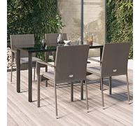 QJBSAVVA Set di mobili da giardino 5 pezzi tavolo da pranzo 140 x 70 cm + 4 sedie con cuscino, in rattan sintetico, colore: Nero/Grigio, Balcone/Terrazza