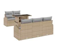 QJBSAVVA Set di mobili da giardino, 6 pezzi, in polyrattan, con cuscini e tavolo da pranzo, set modulare da giardino per terrazza ed esterni, beige, 179 x 179 x 85 cm