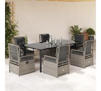 QJBSAVVA Set di mobili da giardino, 7 pezzi, grigio chiaro, 200 x 100 cm, in polyrattan, con poltrona regolabile, per esterni, terrazza, balcone, giardino