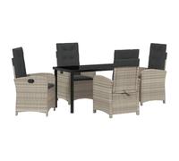 QJBSAVVA Set di mobili da giardino con cuscini, 5 pezzi, in polyrattan, grigio chiaro, con tavolo in vetro e 4 sedie da giardino, moderno gruppo di sedute per terrazza, balcone e esterni