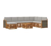 QJBSAVVA Set di mobili da giardino con cuscino, 7 pezzi, in legno di acacia massiccio, modulare ad angolo per giardino, terrazza e balcone, grigio chiaro