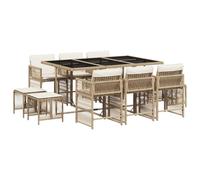 QJBSAVVA Set di mobili da giardino da 11 pezzi con cuscini, in polyrattan, design a cubi, con piano in vetro, tavolo da pranzo, 6 poltrone da giardino e 4 sgabelli, per terrazza e giardino