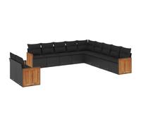 QJBSAVVA Set di mobili da giardino da 11 pezzi in polyrattan, set modulare con cuscini, divano ad angolo, divano centrale e poltrona, per terrazza, giardino, balcone, gruppo di sedute, nero