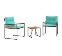 QJBSAVVA Set di mobili da giardino da 3 pezzi con cuscini turchese, moderni mobili da balcone in legno di acacia e acciaio per giardino, terrazza e giardino d'inverno, set di sedute per esterni con 2