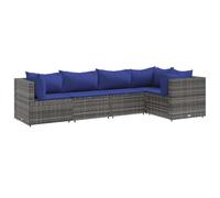 QJBSAVVA Set di mobili da giardino da 5 pezzi con cuscini, in polyrattan, modulare, per terrazza e giardino, include 3 divani angolari e 2 divani centrali