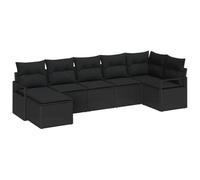 QJBSAVVA Set di mobili da giardino da 7 pezzi con cuscini, moderno divano lounge in polyrattan per giardino e terrazza, gruppo lounge modulare in nero, per 6 persone, comodo gruppo di sedute per