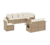 QJBSAVVA Set di mobili da giardino da 8 pezzi con cuscini, beige, in polyrattan, divano modulare per esterni, con vano portaoggetti, tavolino con molle a gas e rivestimenti rimovibili per terrazza e
