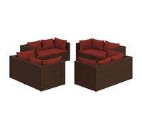 QJBSAVVA Set di mobili da giardino da 8 pezzi, in polyrattan, colore marrone, mobili modulari per terrazza, divano da giardino con 24 cuscini color cannella, resistente alle intemperie, per giardino e