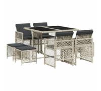 QJBSAVVA Set di mobili da giardino da 9 pezzi con cuscini, grigio chiaro, in polyrattan, sistema a cubi salvaspazio, tavolo da pranzo resistente alle intemperie, con 4 sedie da giardino, 4 sgabelli e
