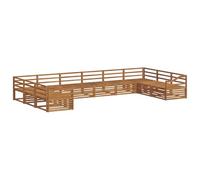 QJBSAVVA Set di mobili da giardino in legno di acacia, 10 pezzi, divano angolare e divano centrale, moduli per terrazza, set lounge modulare colore naturale