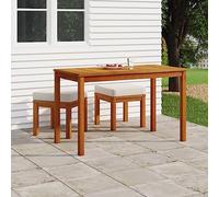 QJBSAVVA Set di mobili da giardino in legno di acacia, 110 x 55 x 67 cm e 2 sgabelli con cuscini color crema, piccolo risparmio di spazio, per balcone, terrazza, giardino