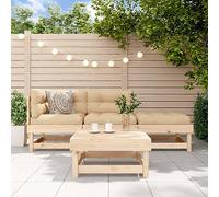 QJBSAVVA Set di mobili da giardino in legno di pino massiccio, 4 pezzi, 61 x 61 x 62 cm, con cuscino beige Oxford, per balcone, giardino, terrazza, giardino e campeggio