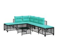 QJBSAVVA Set di mobili da giardino in polyrattan, 3 pezzi, divano angolare con tavolo e cuscino blu, lounge da giardino con funzione reclinabile regolabile, set da 6 posti, per terrazza e balcone