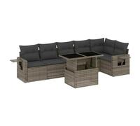 QJBSAVVA Set di mobili da giardino in polyrattan, 7 pezzi, con cuscino grigio, tavolo regolabile in altezza e ripiani con molle a gas, lounge modulare per giardino, terrazza e cortile