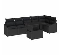 QJBSAVVA Set di mobili da giardino in polyrattan, 7 pezzi, con tavolo e cuscini, set di mobili da giardino per terrazza e balcone, 288,5 x 123,5 x 85 cm, colore nero